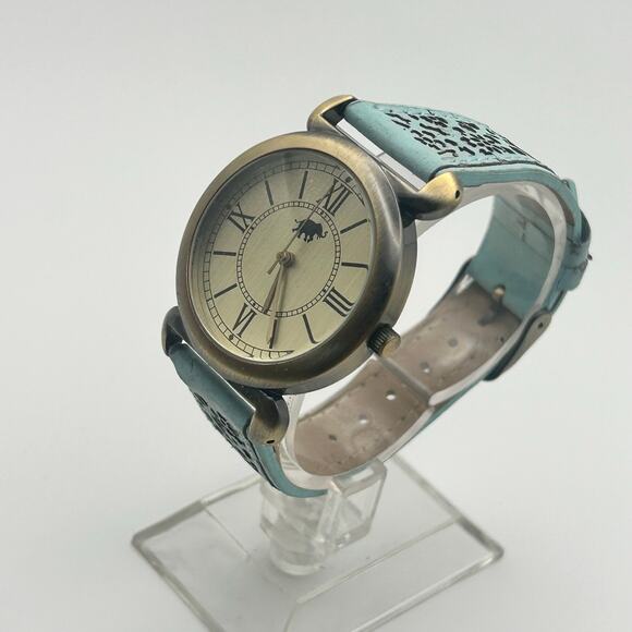 Women’s Elephant Dial Stainless Steel Blue Leather Watch Working New Battery - Picture 3 of 8